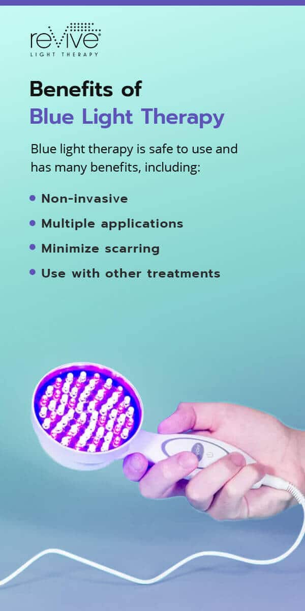 graphic with list of benefits of blue light therapy