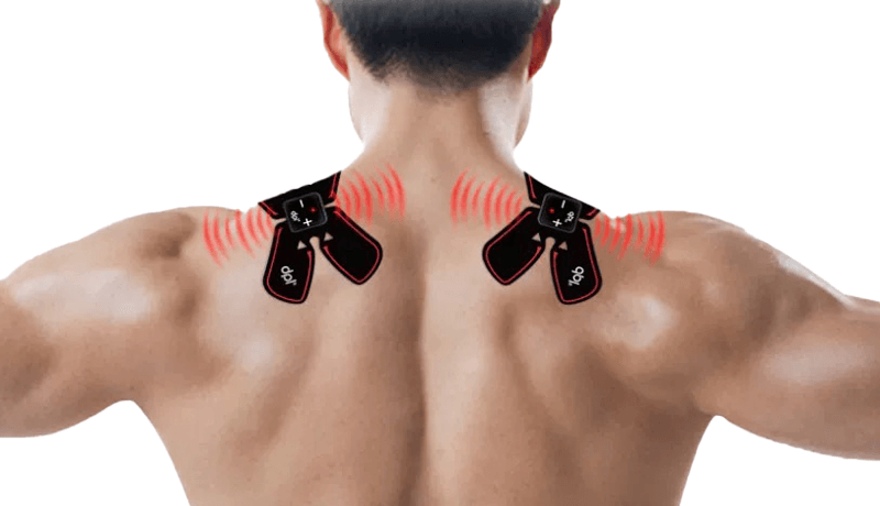 TENS/EMS device on man's shoulders
