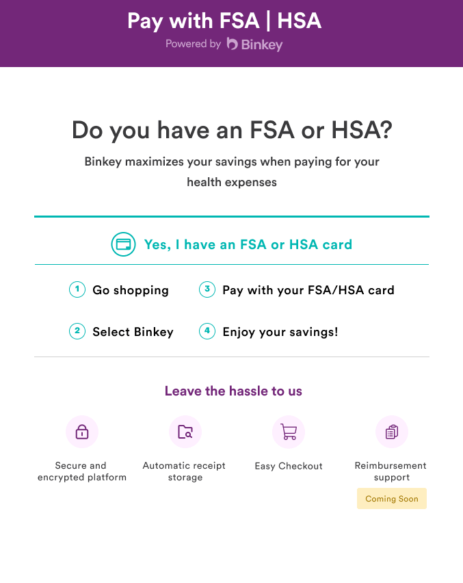 pay with fsa/hsa powered by binkey