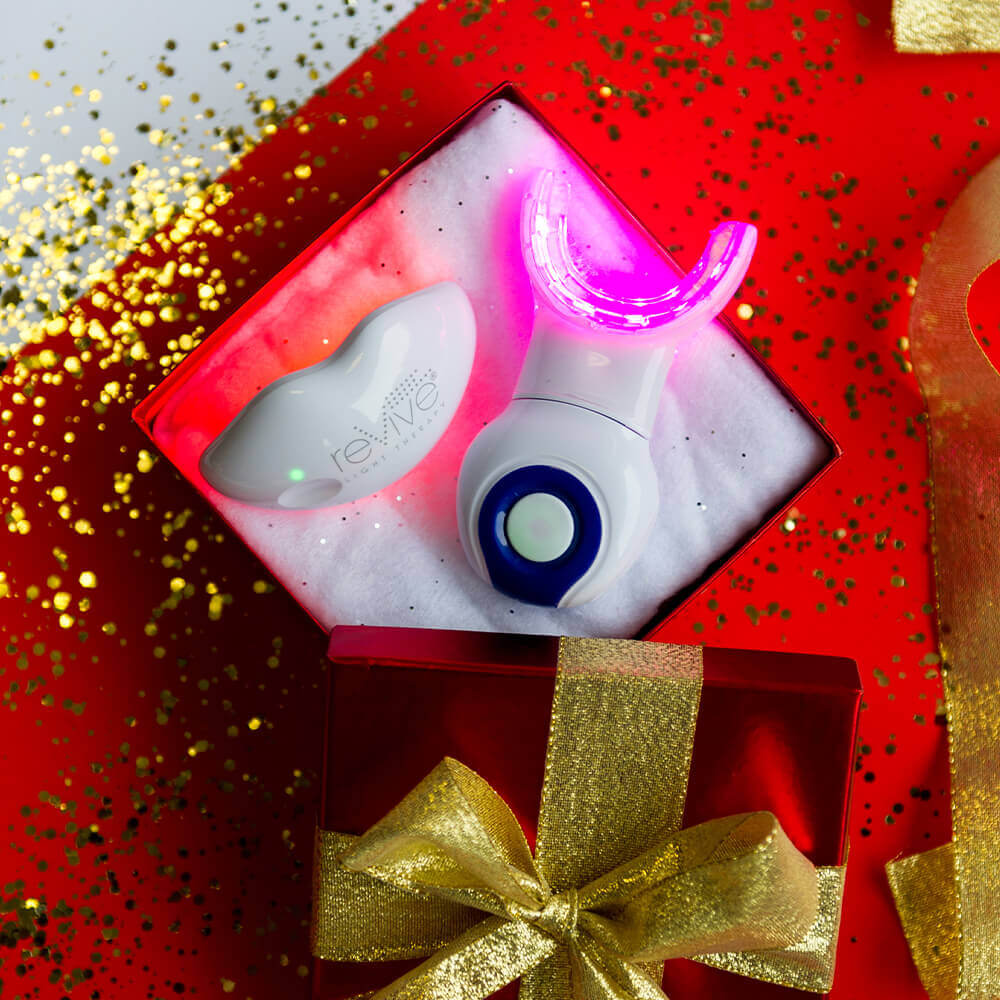 Oral Care and Lip Care presented in holiday box on glittery background